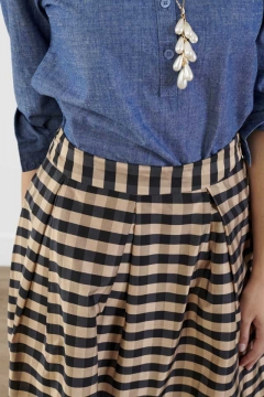 Pleated Mesh Gingham Skirt